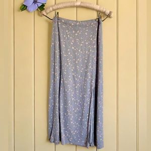 American Eagle Baby Blue 90s Style High Waisted Floral Midi Maxi Slit Skirt